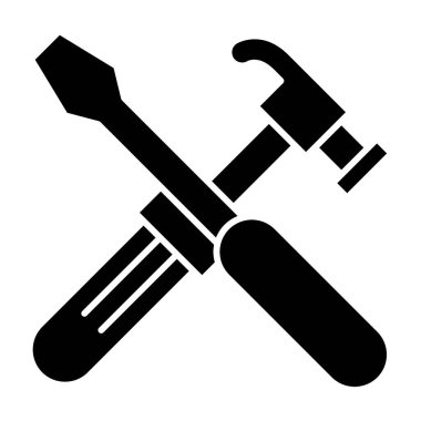 Çekiç ve tornavida sert simge. Onarım vektör çizimi beyaza izole edildi. Alet kabartma tasarımı, web ve uygulama için tasarlandı. Eps 10.