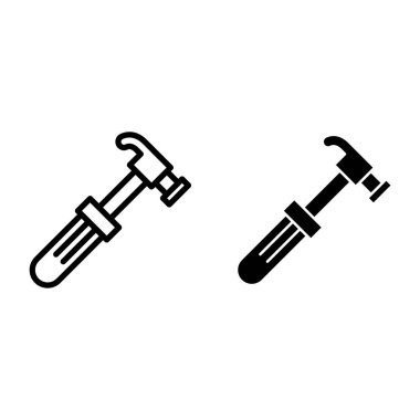 Çekiç çizgisi ve sembol. Yapım vektör çizimi beyaza izole edildi. Web ve uygulama için tasarlanmış iş aracı tasarımı tasarımı. Eps 10.