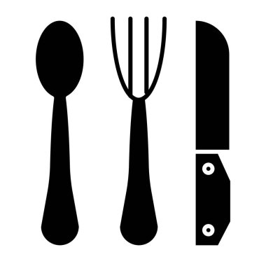 Bıçak, çatal ve kaşık katı ikon. Utensil vektör çizimi beyaza izole edildi. Gümüş çatal bıçak tasarımı, ağ ve uygulama için tasarlanmış. Eps 10.