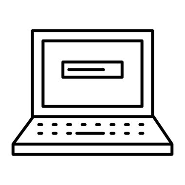 İşlem dizüstü bilgisayarda ince çizgi simgesi olarak yükleniyor. Dizüstü bilgisayar vektör illüstrasyonundaki güncelleme beyazda izole edildi. Not defteri güncelleme tasarımı, web ve uygulama için tasarlandı. Eps 10.