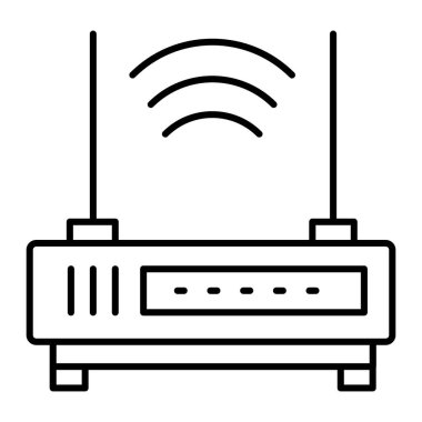 Wifi router ince çizgi simgesi. İletişim vektör illüstrasyonu beyazda izole edildi. İnternet tasarımı, web ve uygulama için tasarlanmış. Eps 10.