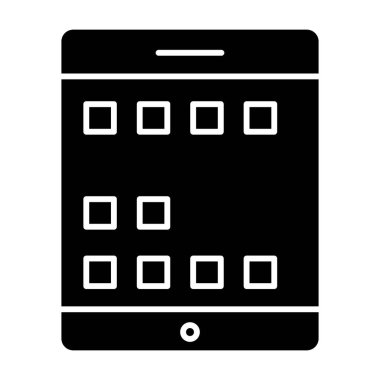 Tablet ekran katı simgesi. Dijital tablet vektör çizimi beyaza izole edildi. Aygıt kabartma tasarımı, web ve uygulama için tasarlandı. Eps 10.