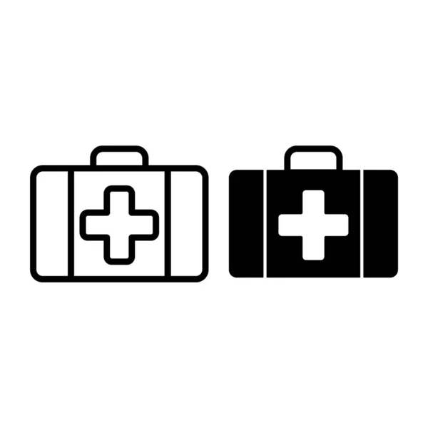 応急処置キットの行とグリフアイコン。白地に隔離された医療ケースのベクターイラスト。ウェブとアプリ用に設計された緊急アウトラインスタイルのデザイン。Eps 10. — ストックベクタ