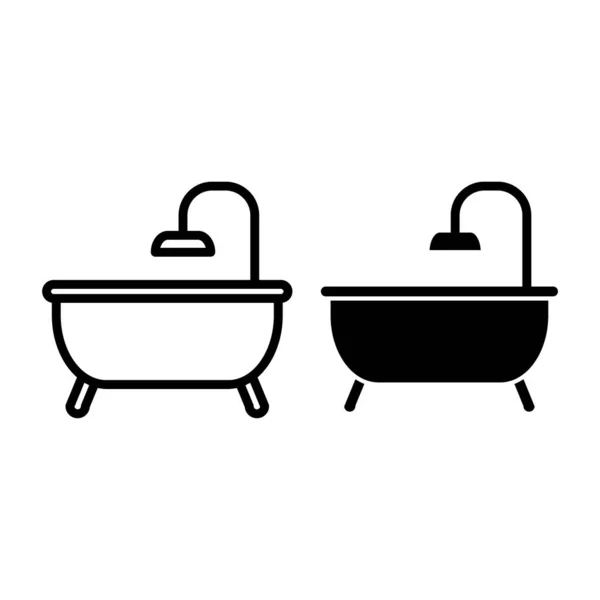洗澡线和字形图标。浴室矢量图像孤立在白色。浴缸轮廓设计,专为网页和应用程序设计.Eps 10. — 图库矢量图片