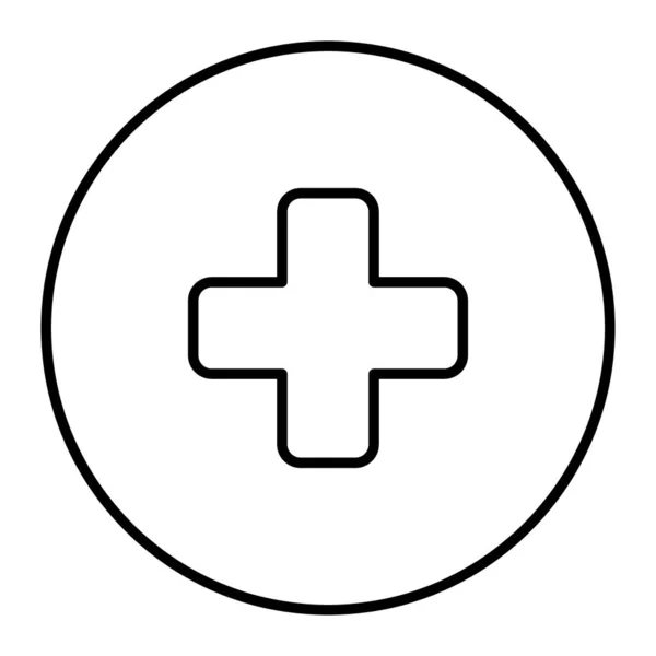 Croix médicale dans un cercle mince icône de ligne. Illustration vectorielle transversale d'urgence isolée sur blanc. Plus design de style de contour, conçu pour le web et l'application. Eps 10. — Image vectorielle