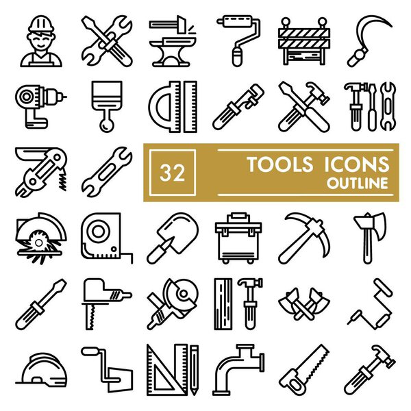 Tools line icon set, repair symbols collection, vector sketches, logo illustrations, instrument signs linear pictograms package isolated on white background, eps 10.
