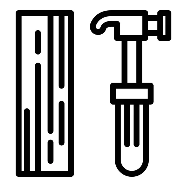 木板和锤子线图标。在白色上孤立的构造向量图。工作工具概要设计,专为网页和应用程序设计.Eps 10. — 图库矢量图片