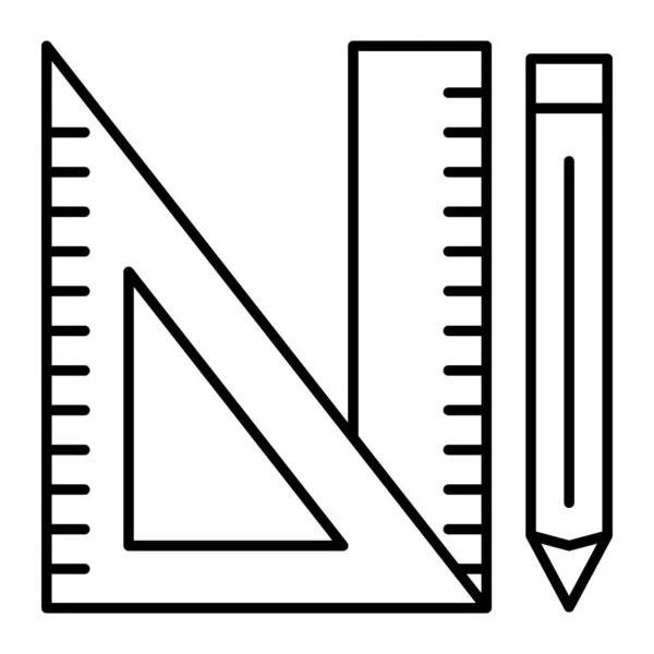 Régua triangular, régua e lápis ícone de linha fina. Meça a ilustração vetorial isolada no branco. Geometria régua e lápis esboço estilo design, projetado para web e app. Eps 10 . — Vetor de Stock