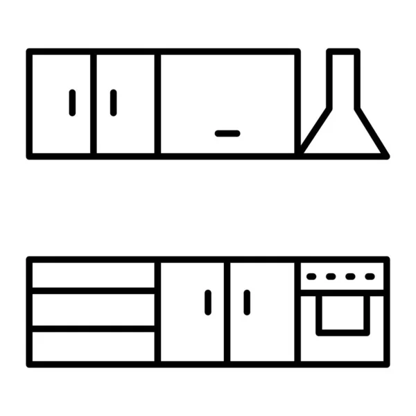 厨房与排气罩细线图标。在白色上孤立的应用向量说明。厨房家具轮廓设计,专为网页和应用设计.Eps 10. — 图库矢量图片