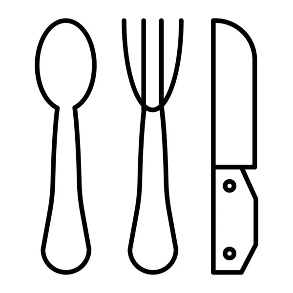 Knife, fork and spoon thin line icon. Utensil vector illustration isolated on white. Silverware outline style design, designed for web and app. Eps 10. — Stock Vector