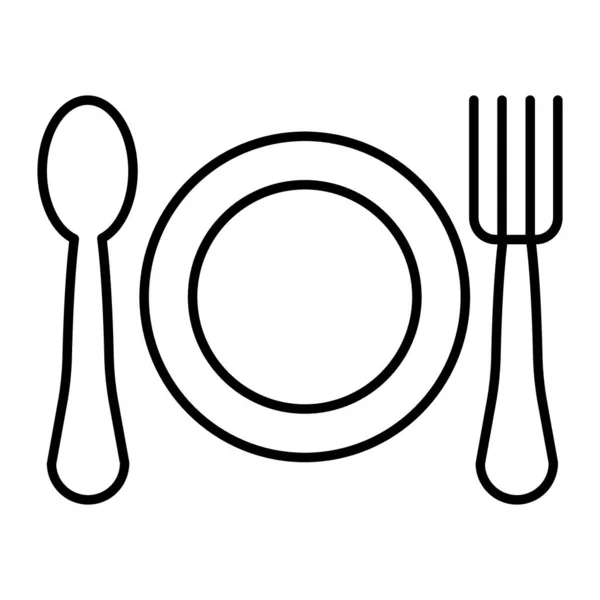 Placa, cuchara y tenedor icono de línea delgada. Ilustración vectorial restaurante aislado en blanco. Cubertería esquema de diseño de estilo, diseñado para la web y la aplicación. Eps 10 . — Archivo Imágenes Vectoriales