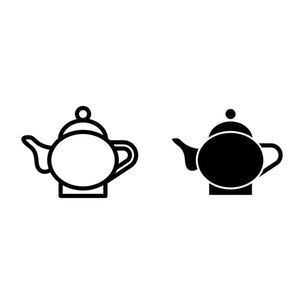 Keramische ketel lijn en glyph pictogram. Porseleinen theepot vector illustratie geïsoleerd op wit. Koffie pot outline stijl ontwerp, ontworpen voor web en app. Eps 10. — Stockvector