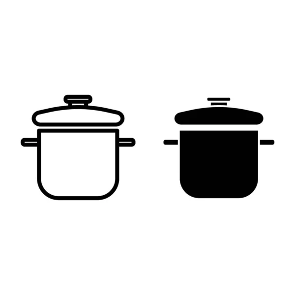 Línea de la cacerola y el icono del glifo. Ilustración vectorial en maceta aislada en blanco. Diseño de estilo de cocina, diseñado para la web y la aplicación. Eps 10 . — Archivo Imágenes Vectoriales