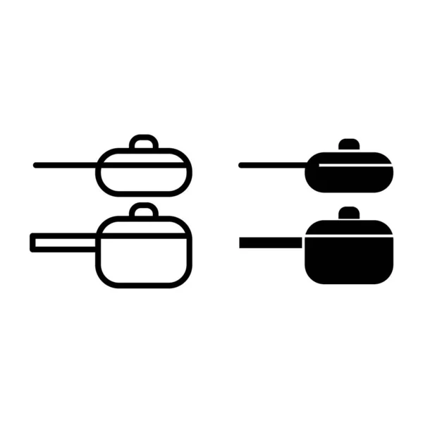 Two pans line and glyph icon. Two cooking pots vector illustration isolated on white. Saucepan outline style design, designed for web and app. Eps 10. — Stock Vector