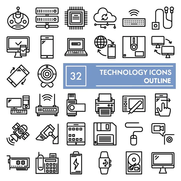 Zestaw ikon linii technologicznej, kolekcja symboli urządzenia, szkice wektorowe, ilustracje logo, symbole techniczne pakiet piktogramów liniowych izolowany na białym tle, eps 10. — Wektor stockowy