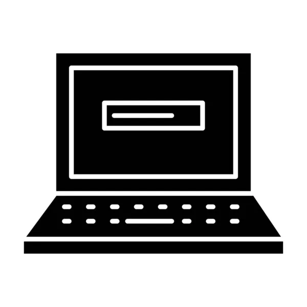 Процесс загрузки в твердой иконке ноутбука. На ноутбуке векторная иллюстрация выделена белым цветом. Ноутбук, обновляющий дизайн в стиле глифа, предназначен для веб и приложений. Eps 10 . — стоковый вектор