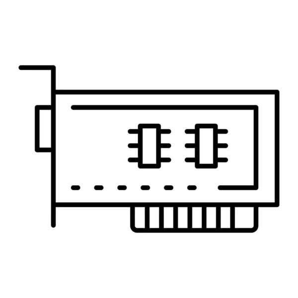 Ícone de linha fina placa gráfica. Ilustração vetorial de placa de vídeo isolada em branco. Chip design estilo esboço, projetado para web e app. Eps 10 . — Vetor de Stock