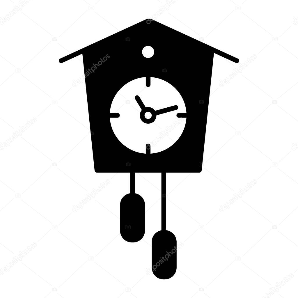 Cuckoo-clock solid icon. Old clock vector illustration isolated on white. Vintage watch glyph style design, designed for web and app. Eps 10.