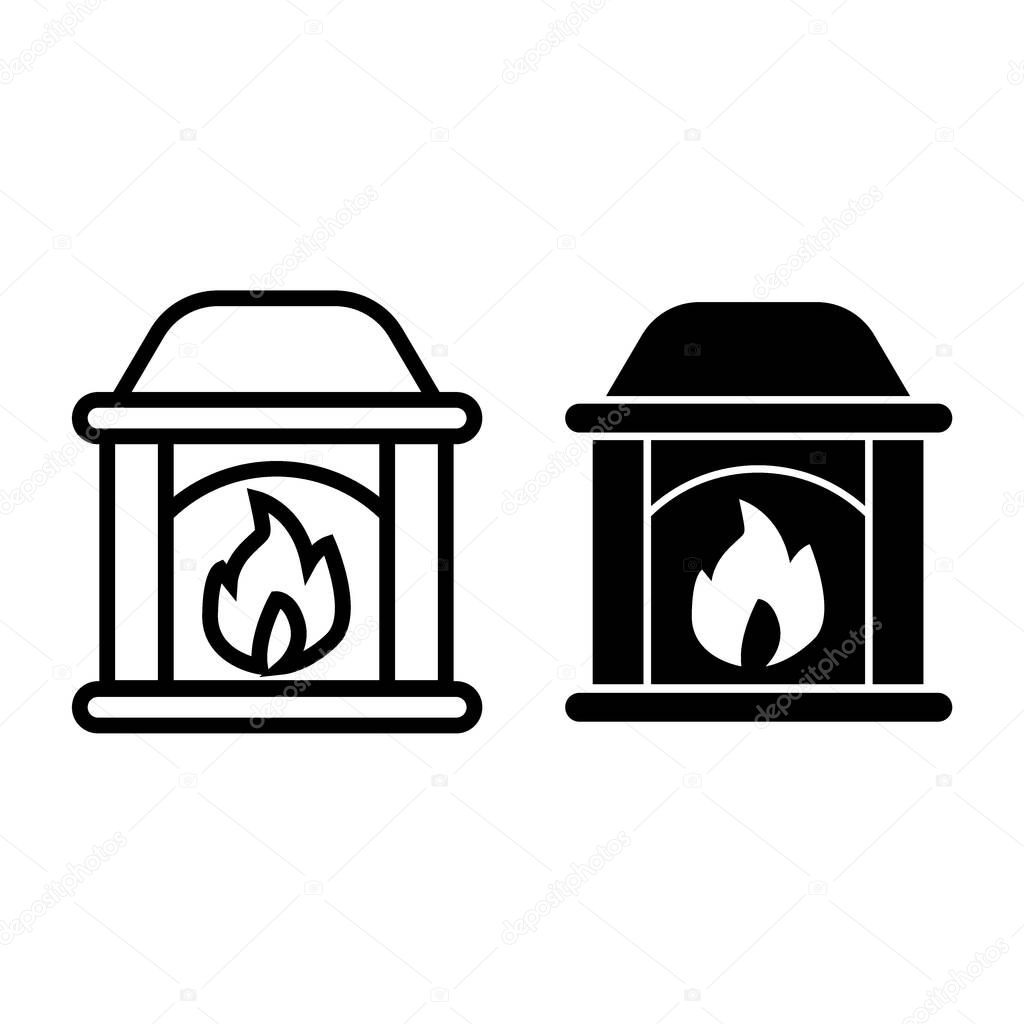 Fireplace line and glyph icon. Fire vector illustration isolated on white. Interior outline style design, designed for web and app. Eps 10.