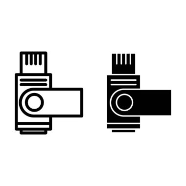 Flaş bellek hattı ve sembol. Beyaz üzerinde izole edilmiş Usb bellek vektör illüstrasyonu. Depolama tasarımı, web ve uygulama için tasarlandı. Eps 10.