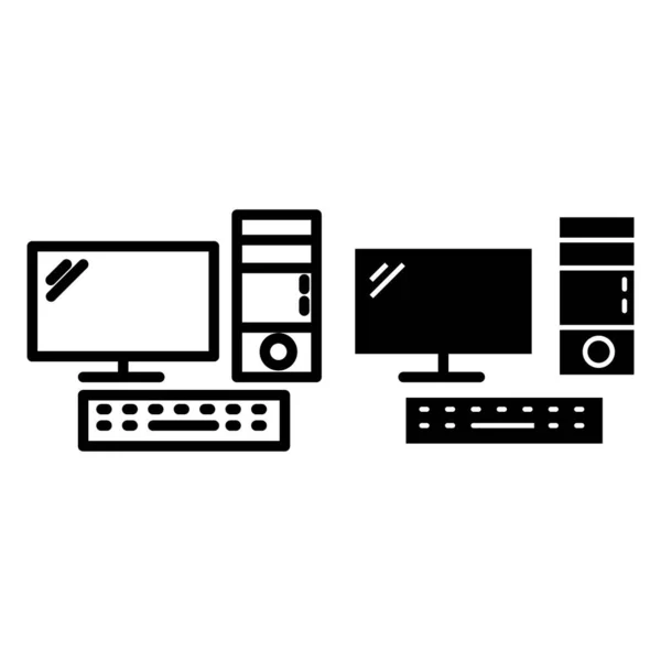 Desktop-Computerzeile und Glyphen-Symbol. Pc-Vektordarstellung isoliert auf weiß. Technologie skizziert Stil-Design, entworfen für Web und App. Eps 10. — Stockvektor