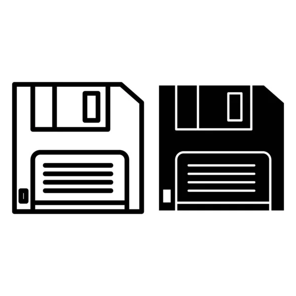 Ligne de disquette et icône de glyphe. Illustration vectorielle de disquette isolée sur blanc. Enregistrer la conception de style de contour, conçu pour le web et l'application. Eps 10. — Image vectorielle