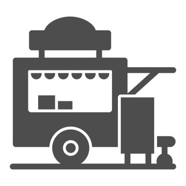 Karavan büfesi katı ikonu, sokak yemekleri konsepti, beyaz arka planda sokak büfesi tabelası mobil konsept ve web tasarımı için yiyecek karavanı simgesi. Vektör grafikleri.