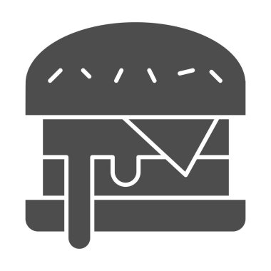 Çizburger katı ikonu, sokak yemeği konsepti, beyaz arka planda hamburger tabelası, mobil konsept ve web tasarımı için glyph stili hamburger ikonu. Vektör grafikleri.