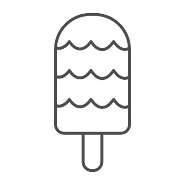 Meyveli dondurma, ince çizgi ikonu, tatlı konsepti, beyaz arka planda dondurma tabelası, mobil konsept ve web tasarımı için ana hatlı dondurma ikonu. Vektör grafikleri.