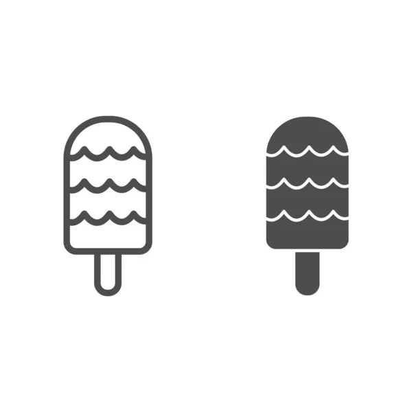 Linha de sorvete de frutas e ícone sólido, conceito de sobremesa, sinal de sorvete no fundo branco, ícone de sorvete no estilo de contorno para conceito móvel e web design. Gráficos vetoriais . — Vetor de Stock