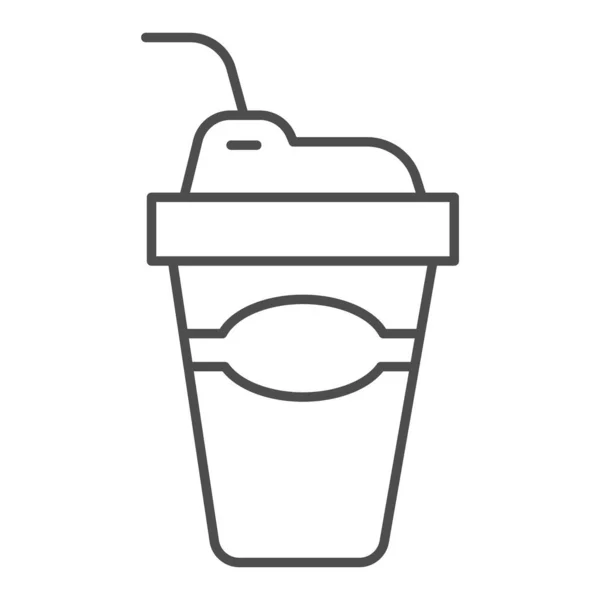 Latte кофе тонкой линии значок, Уличная концепция питания, Одноразовая чашка для горячих напитков знак на белом фоне, вынос кофе значок в набросок стиль для мобильной концепции и веб-дизайн. Векторная графика . — стоковый вектор