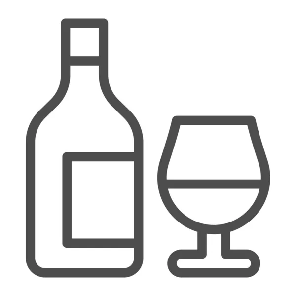 Butelka i kieliszek ikony linii wina, koncepcja napojów alkoholowych, znak wina na białym tle, butelka ze szklaną ikoną w stylu zarysu dla mobilnej koncepcji i projektowania stron internetowych. Grafika wektorowa. — Wektor stockowy