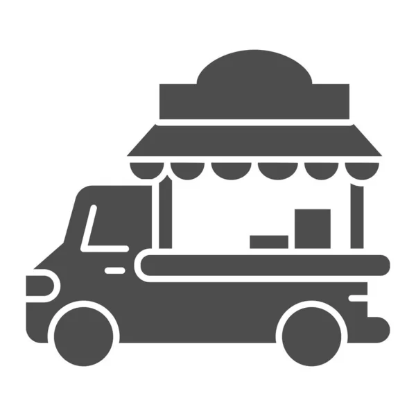 Auto con chiosco icona solida, Street food concept, Food truck segno su sfondo bianco, Coffee Car su ruote icona in stile glifo per il concetto di mobile e web design. Grafica vettoriale. — Vettoriale Stock