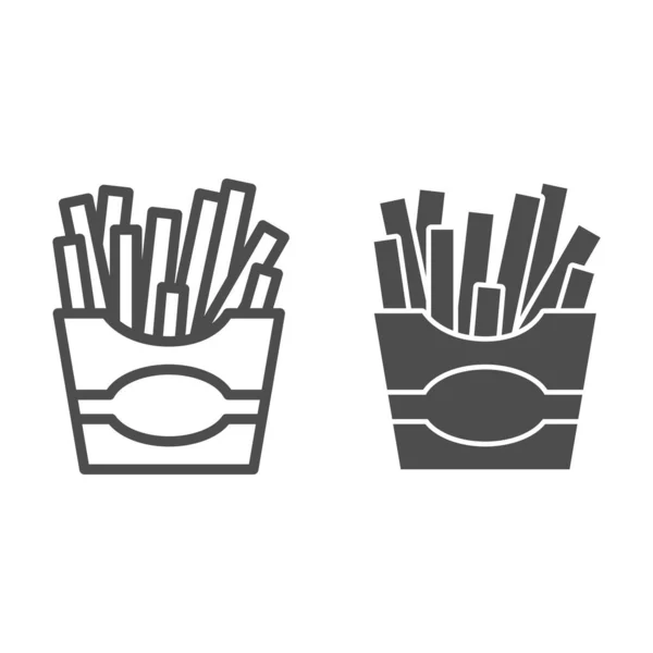 Línea de papas fritas e icono sólido, concepto de comida chatarra, papas fritas en bolsa de papel signo sobre fondo blanco, icono de papas fritas en estilo de esquema para el concepto móvil y diseño web. Gráficos vectoriales . — Vector de stock