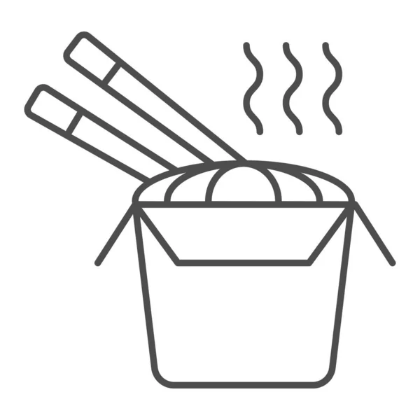 Иконка тонкой линии лапши, концепция уличной еды, знак чашки лапши на белом фоне, китайская лапша в бумажной коробке иконка в стиле наброска для мобильной концепции и веб-дизайна. Векторная графика . — стоковый вектор
