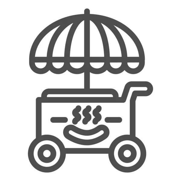 Hot Dog Cart Linie Symbol, Street Food Konzept, Retro Fast Food Wagen Radschild auf weißem Hintergrund, Hot Dog Laden Symbol in Umriss Stil für mobiles Konzept und Web-Design. Vektorgrafik. — Stockvektor