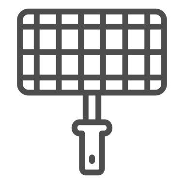 Izgara çelik şebeke çizgisi ikonu, piknik konsepti, ızgara ızgara ızgara ızgarası beyaz arka plan, ateş ikonunda yemek pişirme kafesi mobil ve internet için taslak tarzı. Vektör grafikleri.