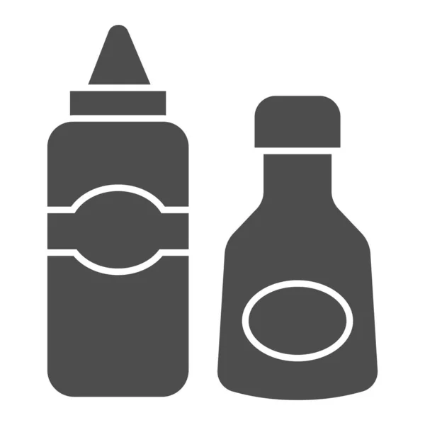 Szósz és mustár szilárd ikon, piknik koncepció, szószos palackok jel fehér háttér, Palack ketchup és mustár ikon gliff stílusban mobil koncepció és web design. Vektorgrafika. — Stock Vector