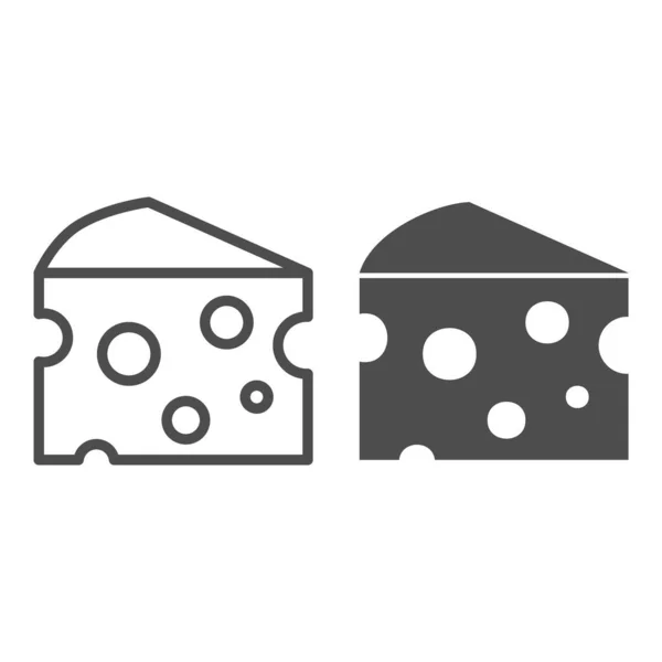 Línea de queso e icono sólido, concepto de picnic, rebanada de signo de queso sobre fondo blanco, icono de la pieza de queso cortado en estilo de esquema para el concepto móvil y el diseño web. Gráficos vectoriales . — Archivo Imágenes Vectoriales