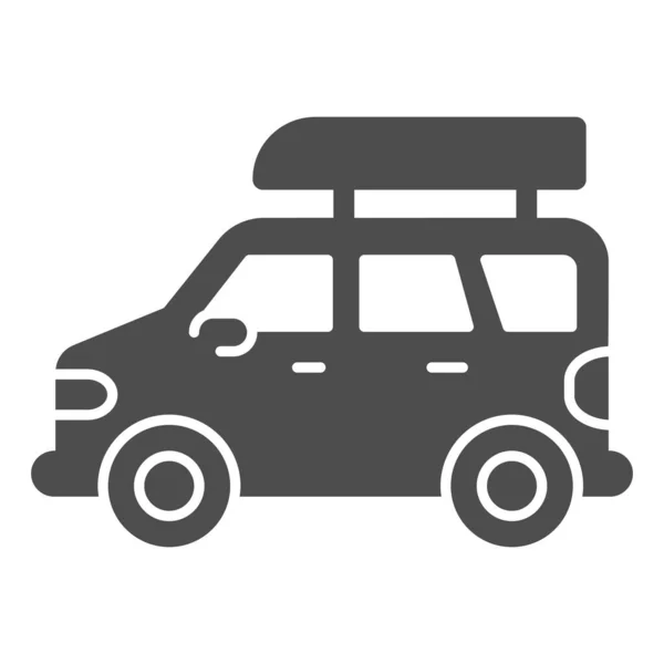 Icono sólido de viaje en jeep, concepto de ocio familiar de verano, Jeep con signo de barco sobre fondo blanco, icono de camión viajero aventura en estilo glifo para concepto móvil, diseño web. Gráficos vectoriales . — Vector de stock