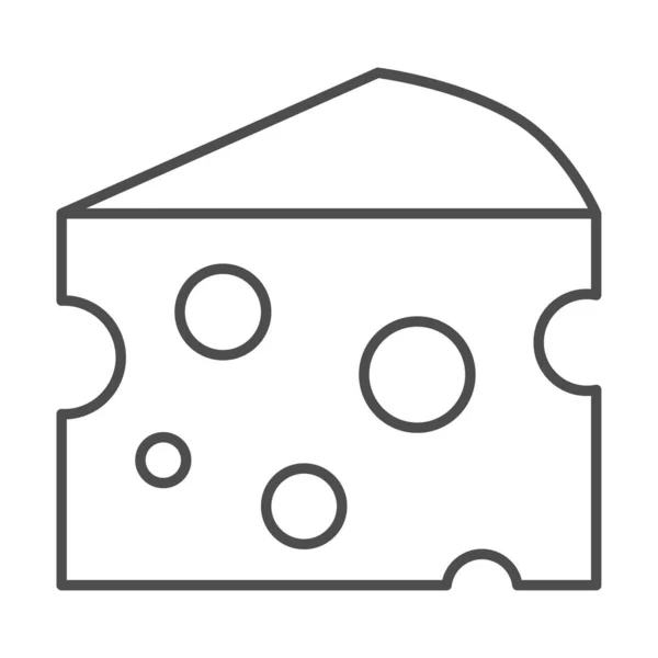 Icono de línea delgada de queso, concepto de picnic, rebanada de signo de queso sobre fondo blanco, icono de la pieza de queso cortado en estilo de esquema para el concepto móvil y el diseño web. Gráficos vectoriales . — Archivo Imágenes Vectoriales