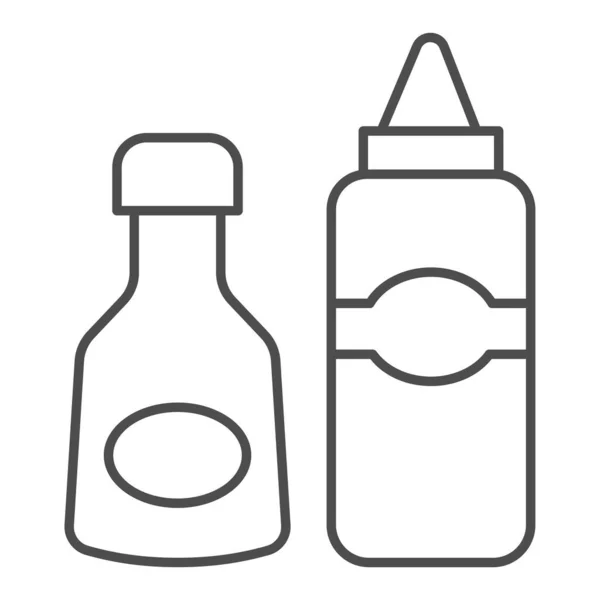 Sauce und Senf Thin Line Symbol, Picknick-Konzept, Saucenflaschen Zeichen auf weißem Hintergrund, Flaschen Ketchup und Senf Symbol in Umriss Stil für mobiles Konzept und Web-Design. Vektorgrafik. — Stockvektor