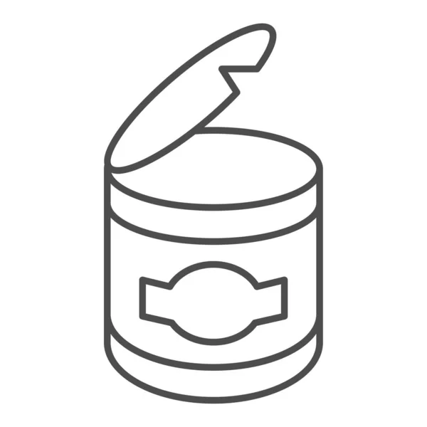 Thin-Line-Symbol für Konserven, Picknick-Konzept, geöffnete Blechdosen auf weißem Hintergrund, Konservierungssymbol im Umriss-Stil für mobiles Konzept und Webdesign. Vektorgrafik. — Stockvektor