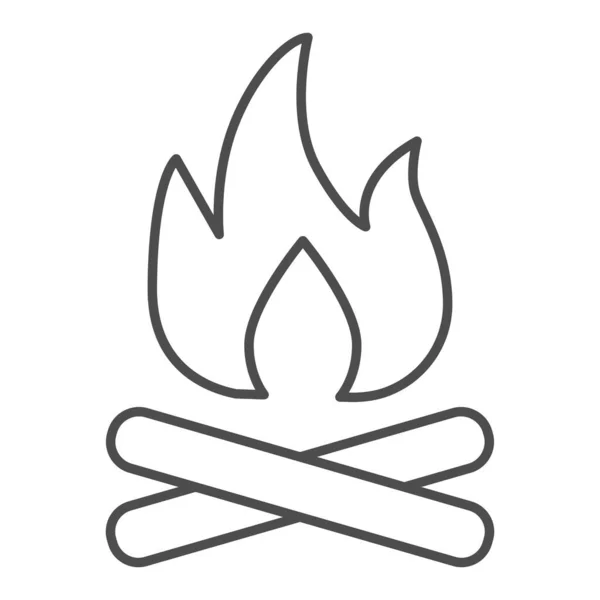 Bonfire tenká čára ikona, piknik koncept, táborák znamení na bílém pozadí, Dřevěný tábor oheň ikona v obrysu stylu pro mobilní koncept a web design. Vektorová grafika. — Stockový vektor