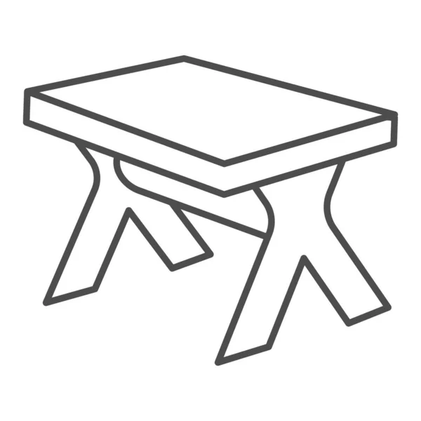 木制餐桌细线图标，家具概念，白色背景的街道野餐餐桌标志，户外露营餐桌图标，移动概念和网页设计的轮廓风格。矢量图形. — 图库矢量图片