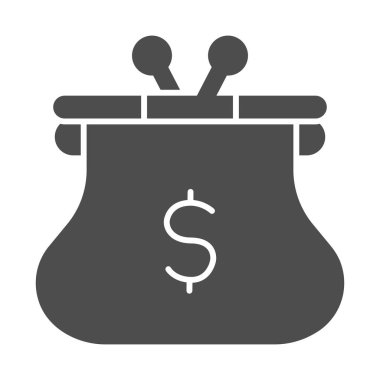 Dolar simgesi, para konsepti, beyaz arka planda cüzdan işareti, cep telefonu konsepti ve web tasarımı için glifli simge simgesi için retro çanta. Vektör grafikleri.