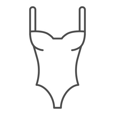 Mayo, ince çizgi ikonu, kıyafet konsepti, beyaz arka planda mayo tabelası, mobil konsept ve web tasarımı için ana hatlı kadın mayo ikonu. Vektör grafikleri.