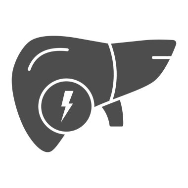 Karaciğer ağrısı katı ikonu, sağlık sorunları konsepti, beyaz arka planda hasta insan karaciğer işareti, karaciğer hasarı, mobil konsept için glifte siroz ikonu, web tasarımı. Vektör grafikleri.