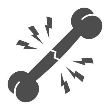 Kırık kemik katı ikonu, sağlık sigortası kavramını, beyaz arka planda kemik kırığı işaretini, mobil konsept ve web tasarımı için glifte simgesi olan kemik kırığını incitir. Vektör grafikleri.