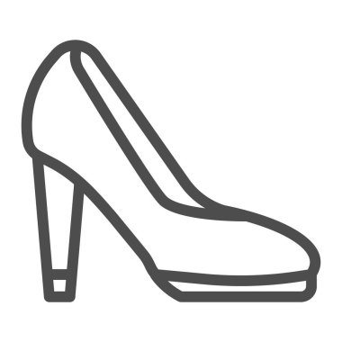 Yüksek topuklu ayakkabı çizgisi ikonu, alışveriş konsepti, beyaz arka planda kadın ayakkabı tabelası, gezici konsept ve web tasarımı için ana hatlı yüksek topuklu kadın ayakkabı ikonu. Vektör grafikleri.